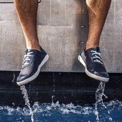 OluKai Men | Moku Pae Men's Boat Shoes - Trench Blue / Off White