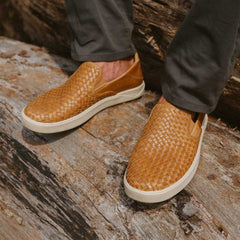 OluKai Men | Lae‘ahi Lauhala Men's Leather Slip-On Sneakers - Fox