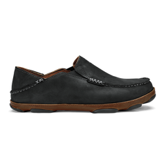 OluKai Men | Moloā Men's Leather Slip On Shoes - Black / Toffee