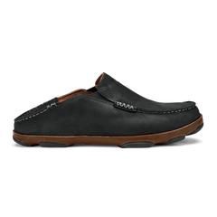 OluKai Men | Moloā Men's Leather Slip On Shoes - Black / Toffee