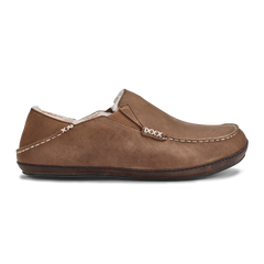 OluKai Men | Moloā Men's Leather Slippers - Toffee / Dark Wood