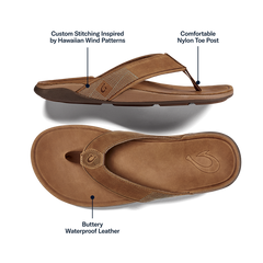 OluKai Men | Tuahine Men's Waterproof Leather Beach Sandals - Toffee