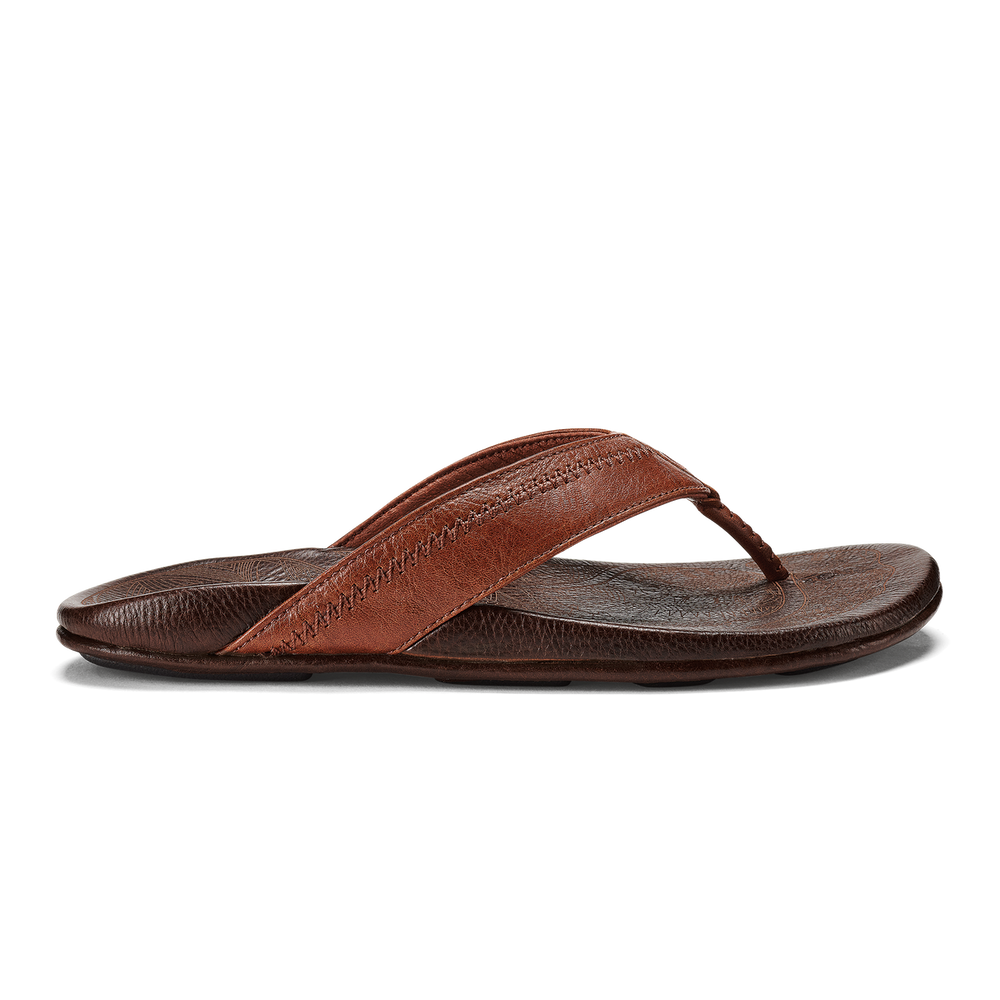 OluKai Men | Hiapo - Rum / Dark Wood Men’s Leather Beach Sandals