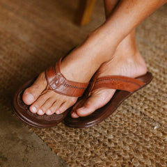 OluKai Men | Hiapo - Rum / Dark Wood Men’s Leather Beach Sandals