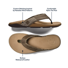 OluKai Men | Tuahine Men's Waterproof Leather Beach Sandals - Hunter