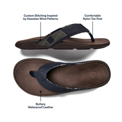 OluKai Men | Tuahine Men's Waterproof Leather Beach Sandals - Trench Blue