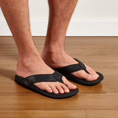 OluKai Men | Tuahine Men's Waterproof Leather Beach Sandals - Black