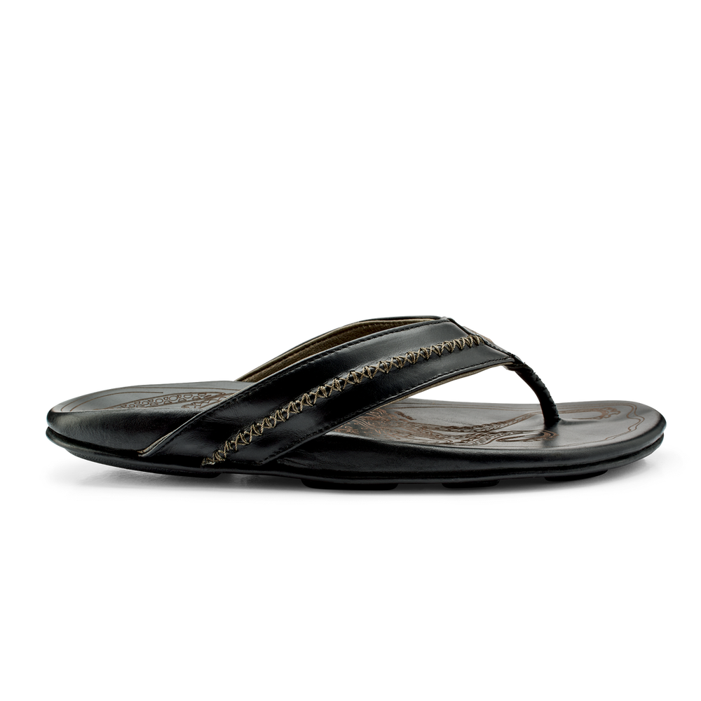OluKai Men | OluKai Mea Ola - Black | Men's Leather Beach Sandals