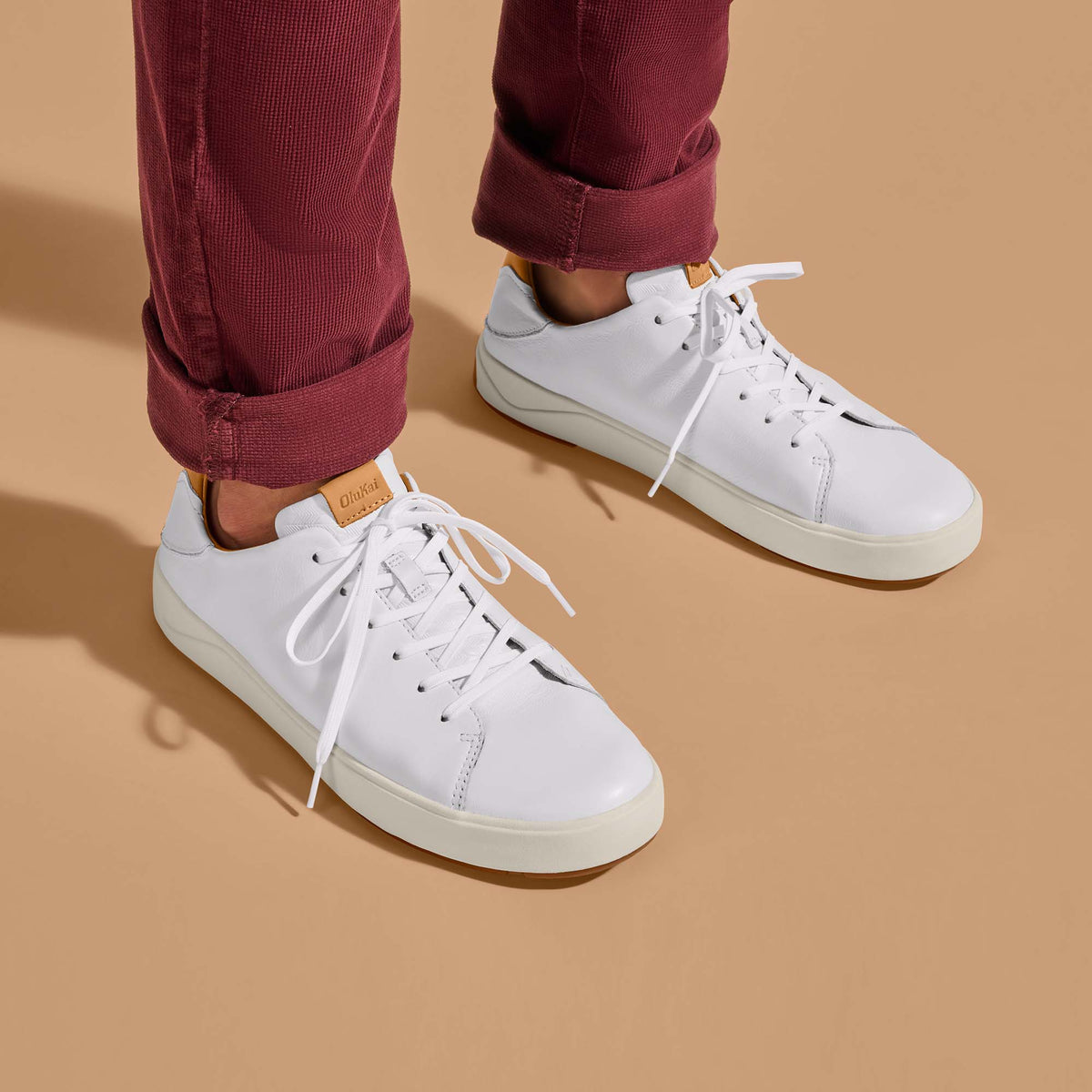 OluKai Men | Lae‘ahi Lī ‘Ili Men's Leather Sneakers - Bright White