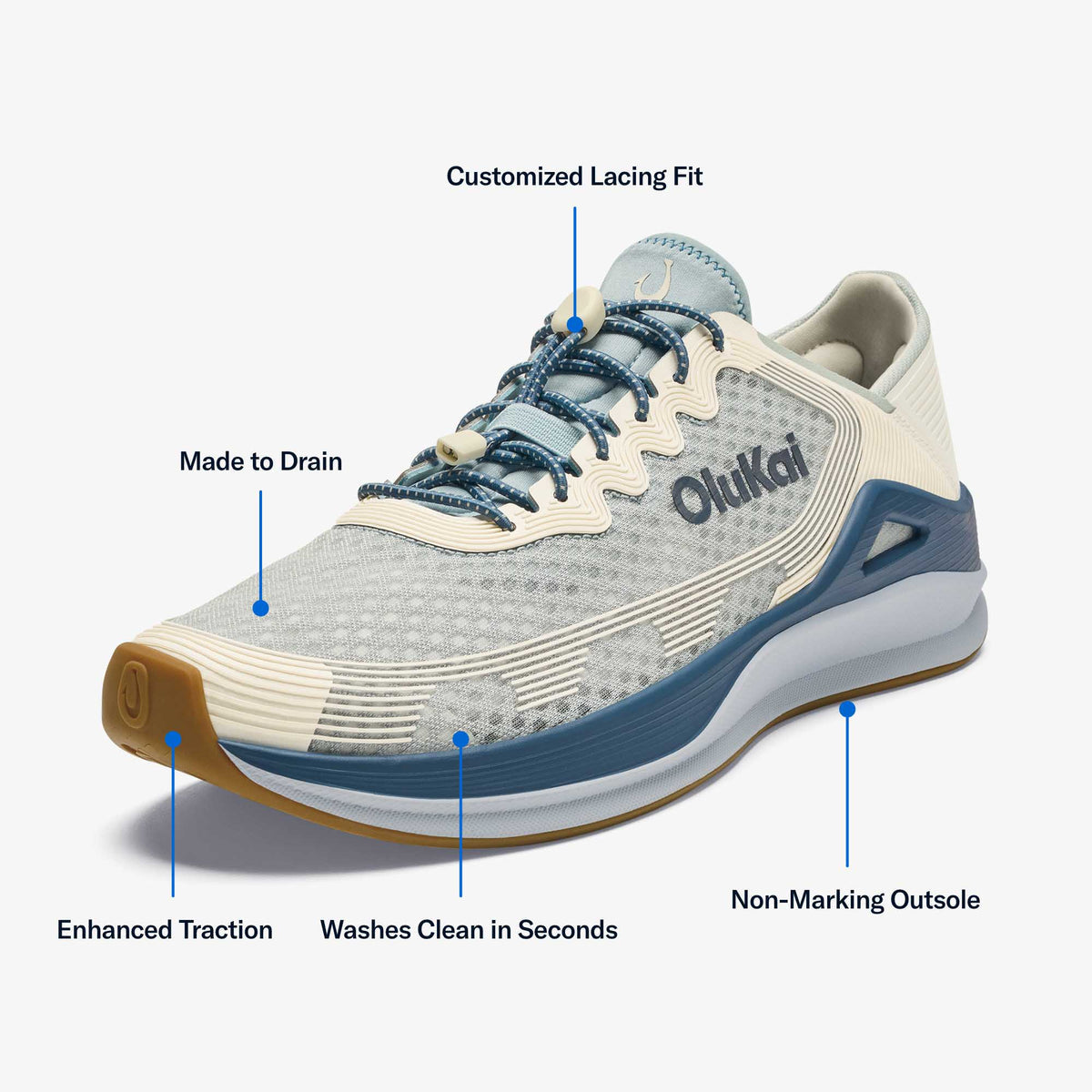 OluKai Men | ‘Ahi Men’s Water Boat Shoes - Blue Pearl / White Sand