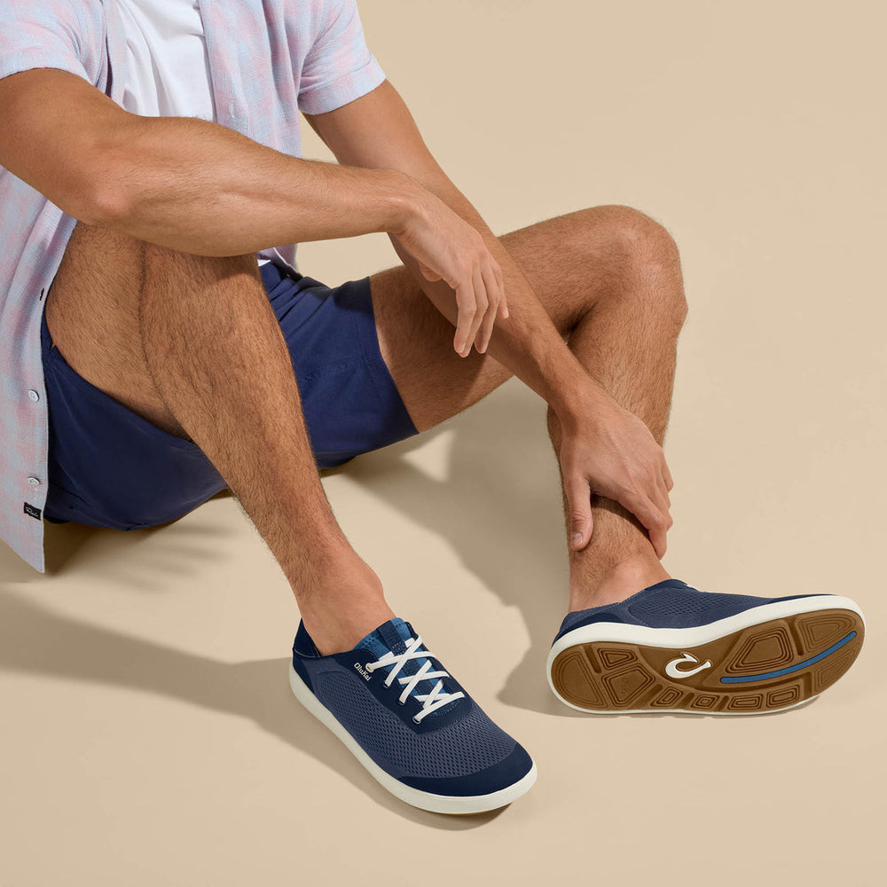 OluKai Men | Moku Pae Men's Boat Shoes - Trench Blue / Off White