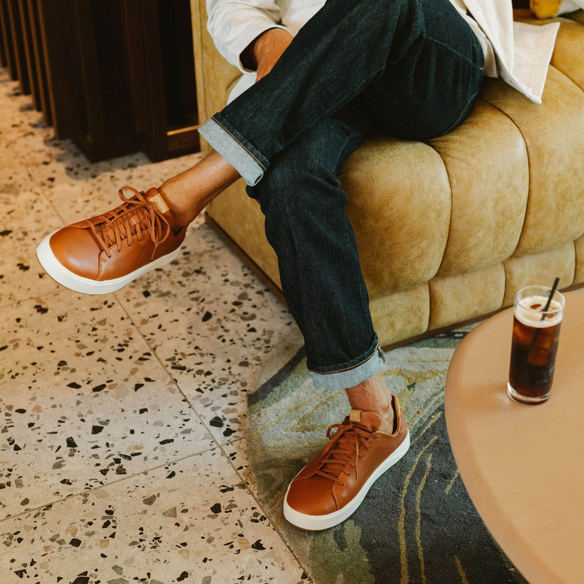 OluKai Men | Lae‘ahi Lī ‘Ili Men's Leather Sneakers - Kukui Brown