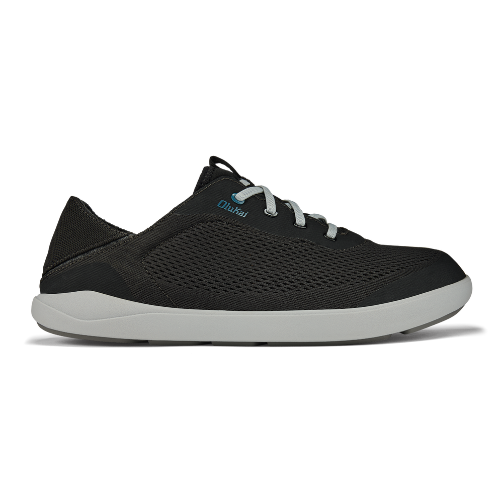 OluKai Men | Moku Pae Men's Boat Shoes - Black / Blue Coral