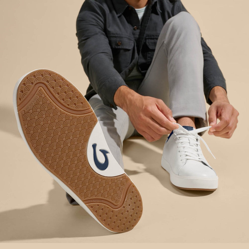OluKai Men | Lae‘ahi Lī ‘Ili Men's Sneakers - Bright White / Trench Blue