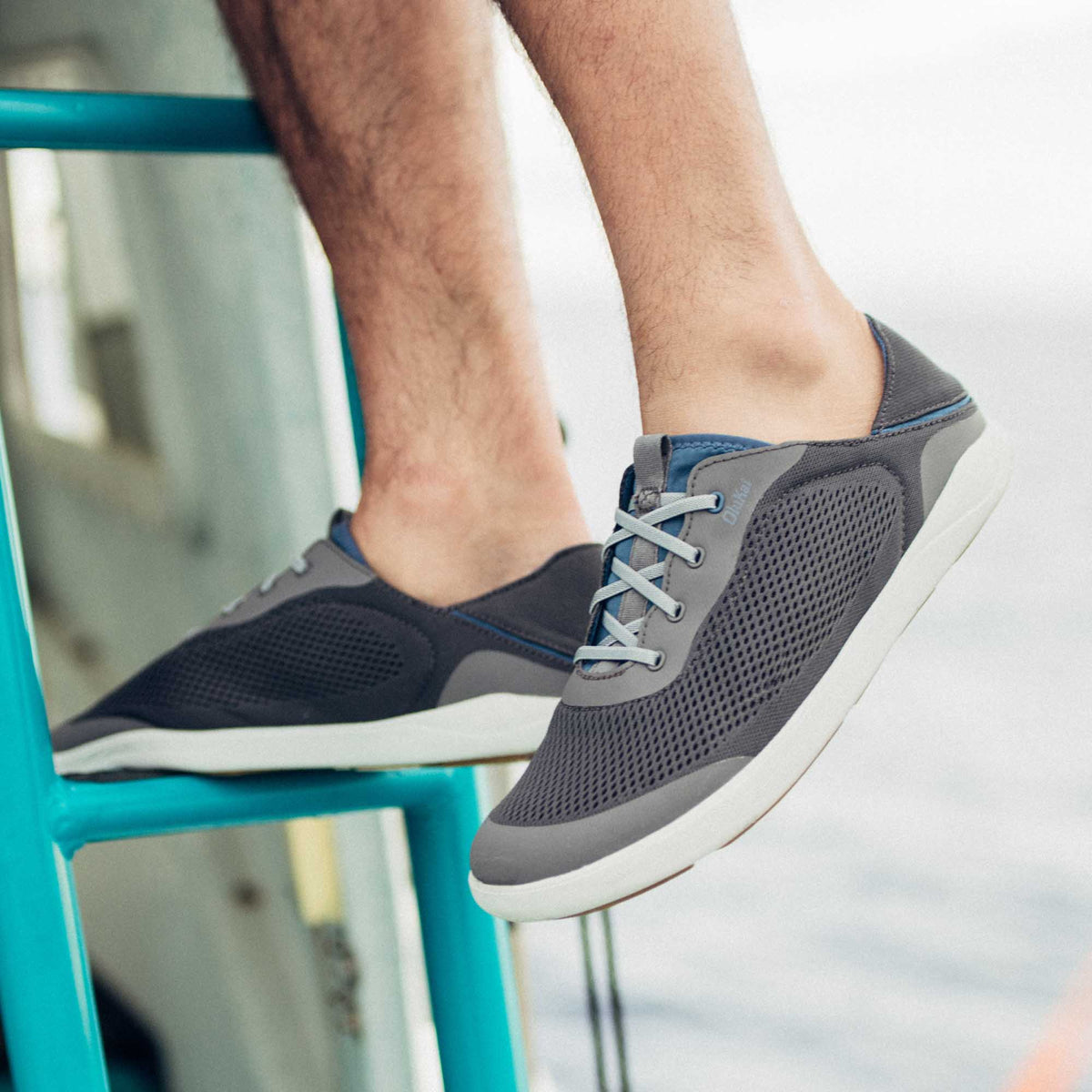 OluKai Men | Moku Pae Men's Boat Shoes - Pavement / Vintage Blue