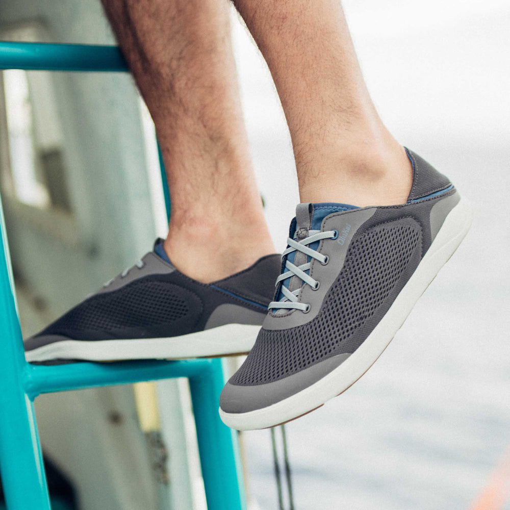 OluKai Men | Moku Pae Men's Boat Shoes - Pavement / Vintage Blue