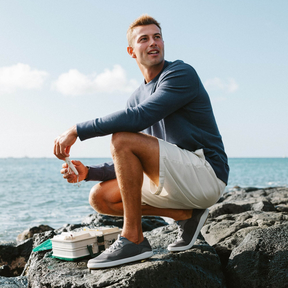 OluKai Men | Moku Pae Men's Boat Shoes - Pavement / Vintage Blue