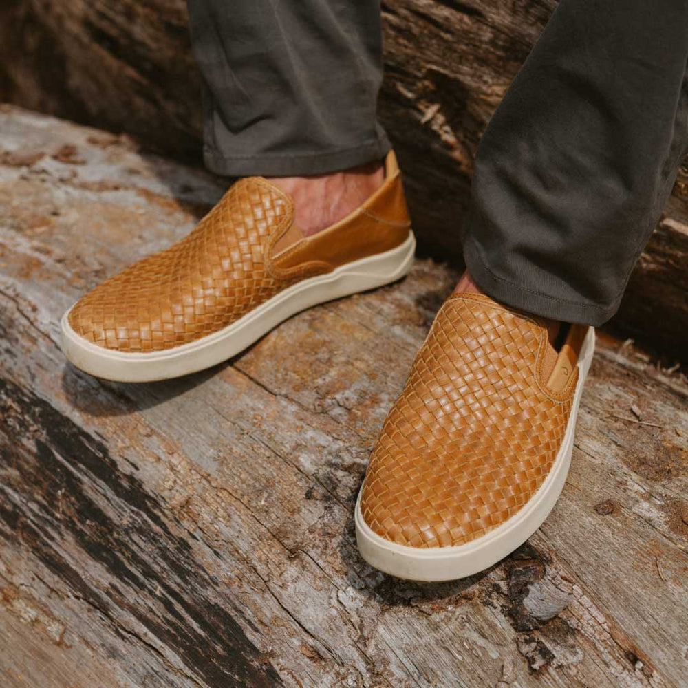 OluKai Men | Lae‘ahi Lauhala Men's Leather Slip-On Sneakers - Fox