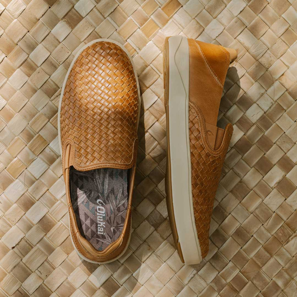 OluKai Men | Lae‘ahi Lauhala Men's Leather Slip-On Sneakers - Fox