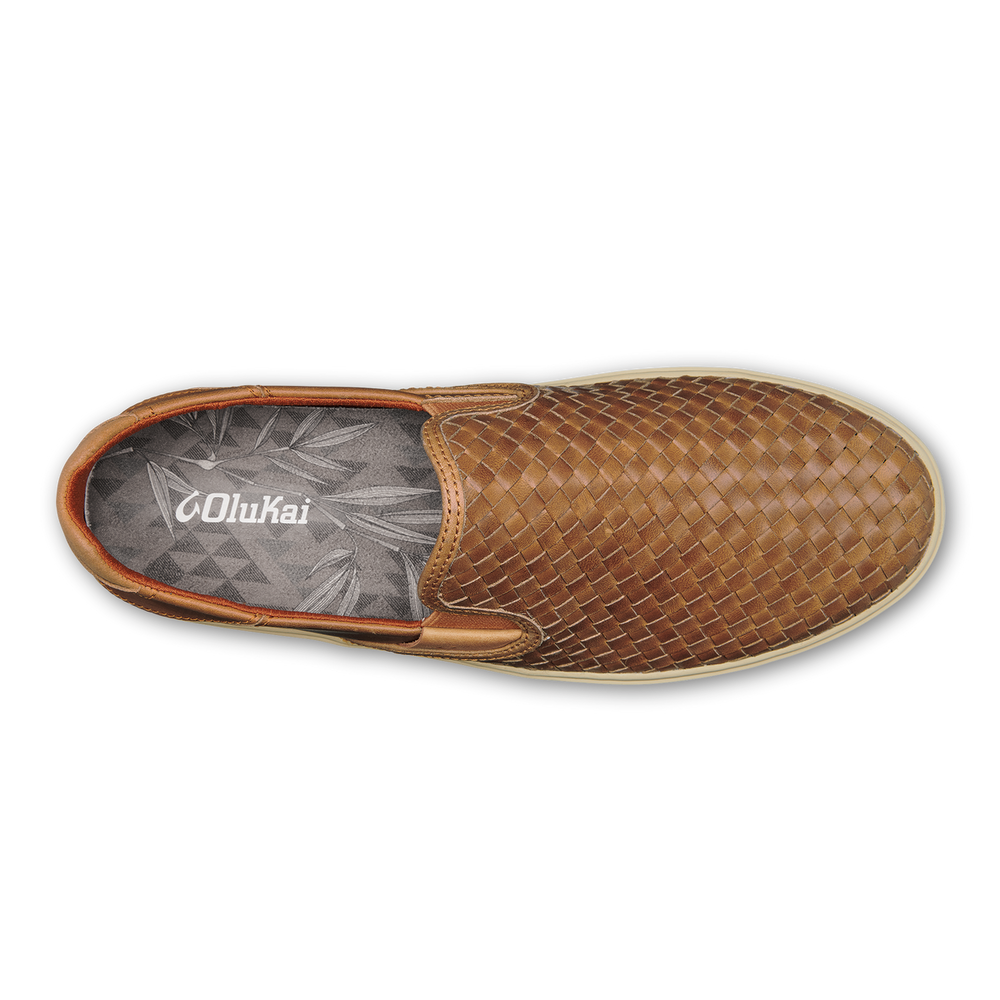 OluKai Men | Lae‘ahi Lauhala Men's Leather Slip-On Sneakers - Fox