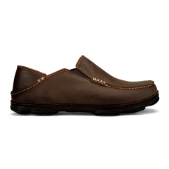 OluKai Men | Moloā Men's Leather Slip On Shoes - Dark Wood / Dark Java
