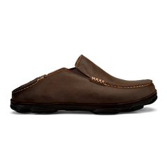 OluKai Men | Moloā Men's Leather Slip On Shoes - Dark Wood / Dark Java