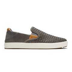 OluKai Men | Lae‘ahi Lauhala Men's Leather Slip-On Sneakers - Ash