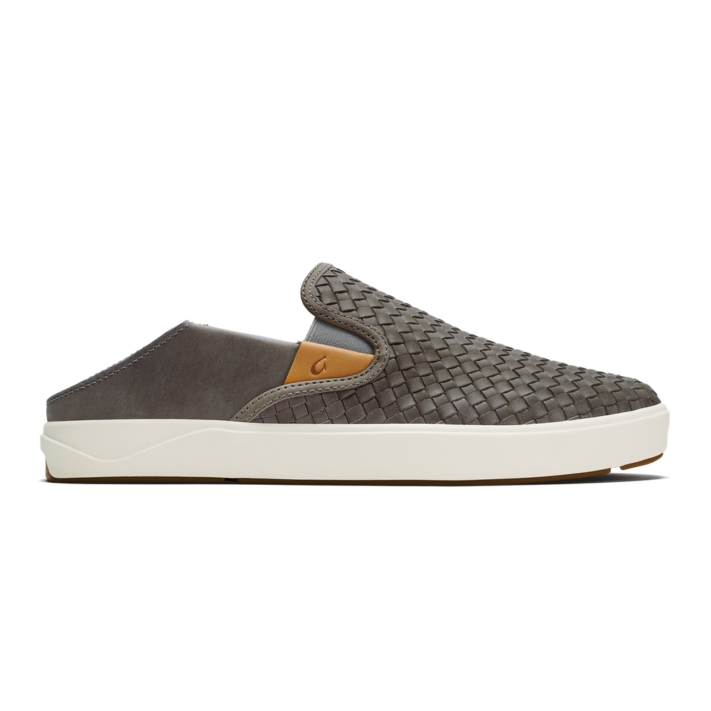 OluKai Men | Lae‘ahi Lauhala Men's Leather Slip-On Sneakers - Ash