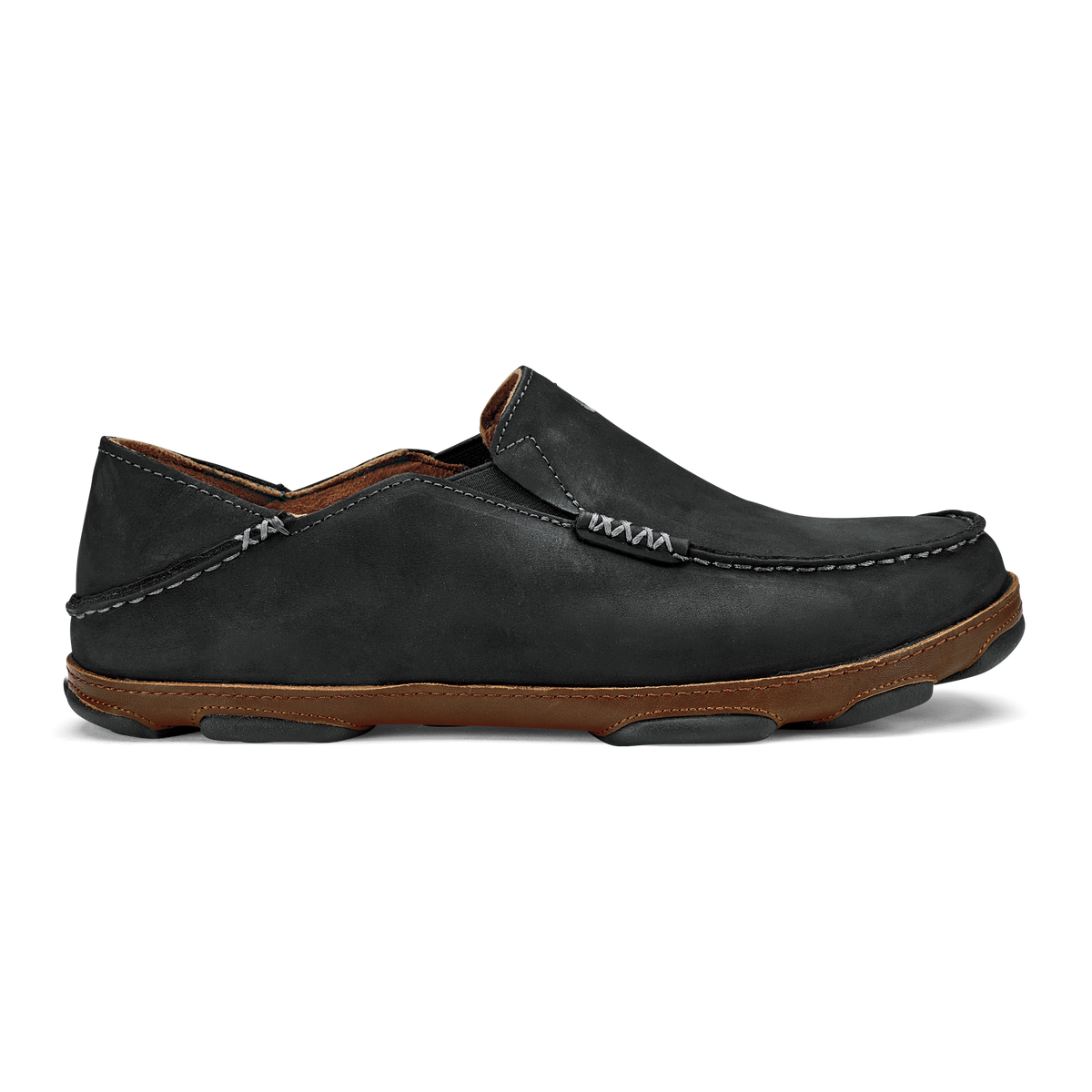 OluKai Men | Moloā Men's Leather Slip On Shoes - Black / Toffee