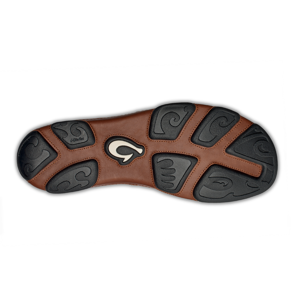 OluKai Men | Moloā Men's Leather Slip On Shoes - Black / Toffee