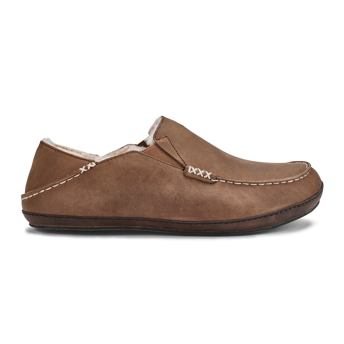 OluKai Men | Moloā Men's Leather Slippers - Toffee / Dark Wood