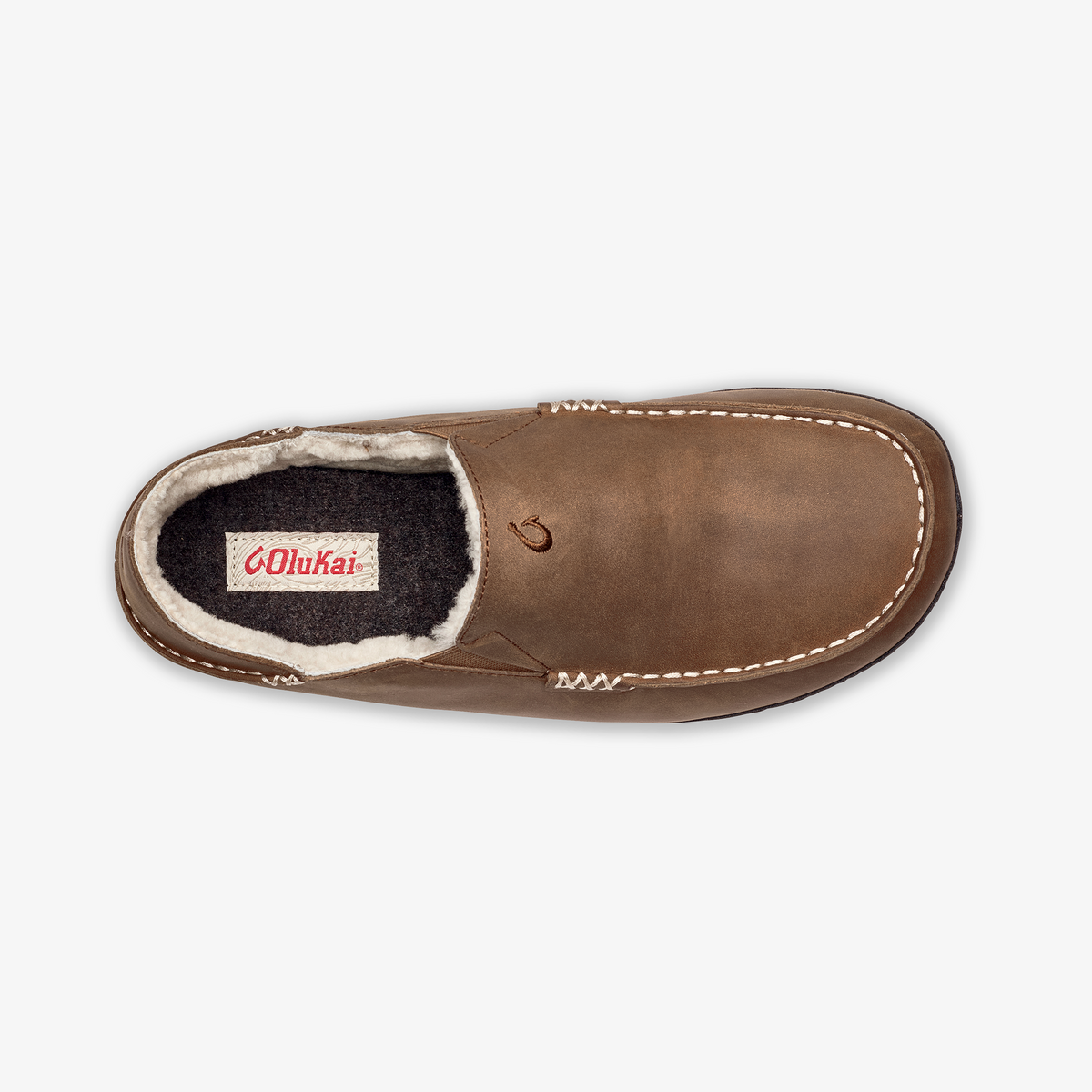 OluKai Men | Moloā Men's Leather Slippers - Toffee / Dark Wood