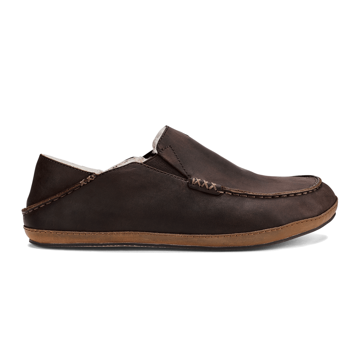 OluKai Men | Moloā Men's Nubuck Leather Slippers - Dark Wood