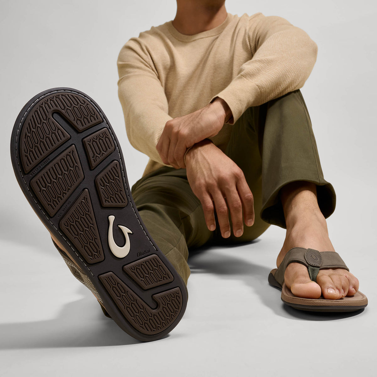 OluKai Men | Tuahine Men's Waterproof Leather Beach Sandals - Hunter
