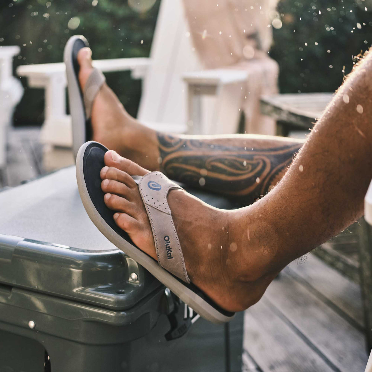 OluKai Men | Pili Men’s Waterproof Leather Sandals - Ash / Mood Indigo