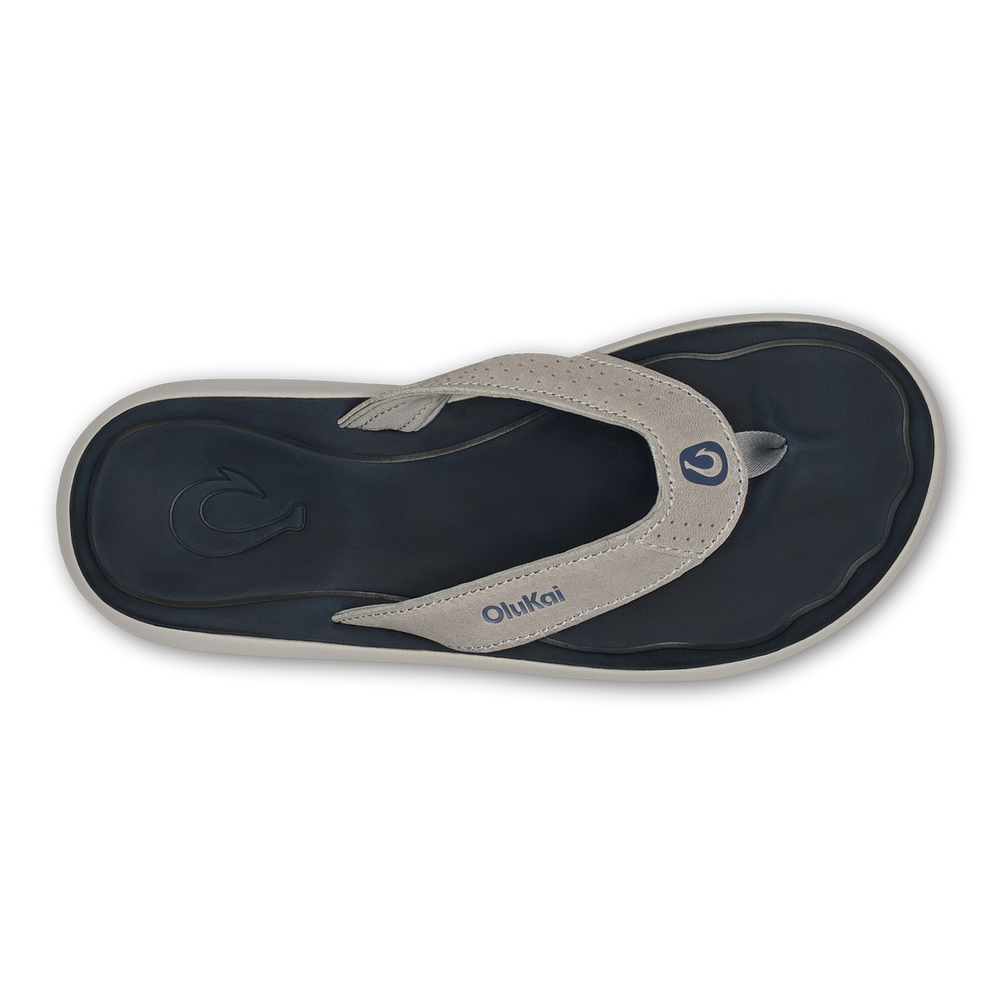 OluKai Men | Pili Men’s Waterproof Leather Sandals - Ash / Mood Indigo