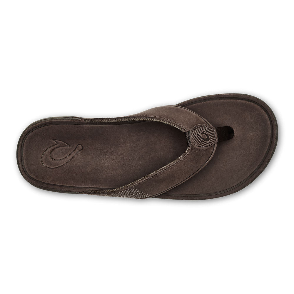OluKai Men | Tuahine Men's Waterproof Leather Beach Sandals - Dark Wood