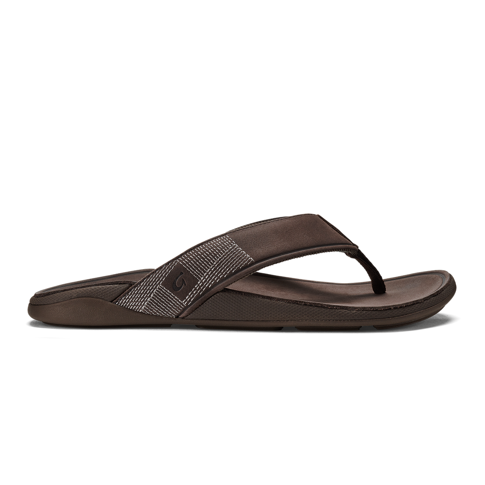 OluKai Men | Tuahine Men's Waterproof Leather Beach Sandals - Dark Wood
