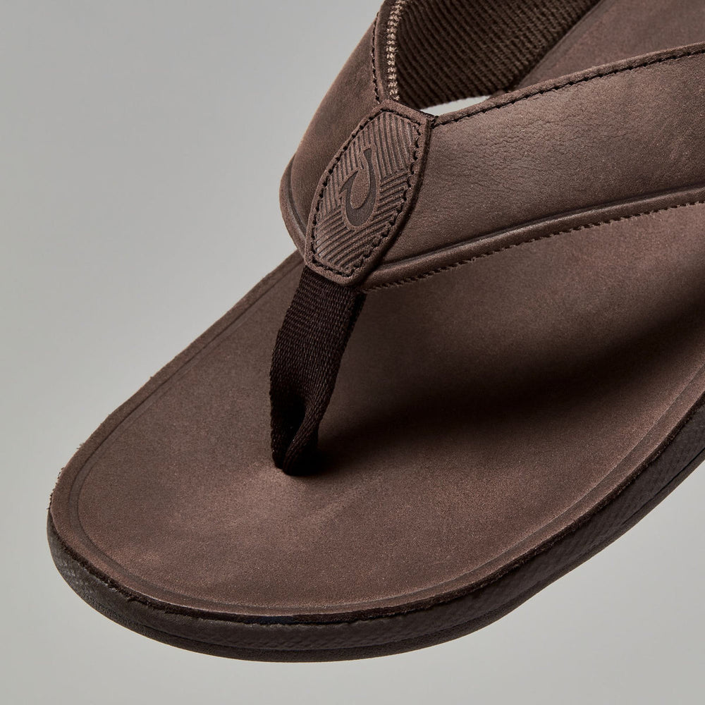 OluKai Men | Tuahine Men's Waterproof Leather Beach Sandals - Dark Wood