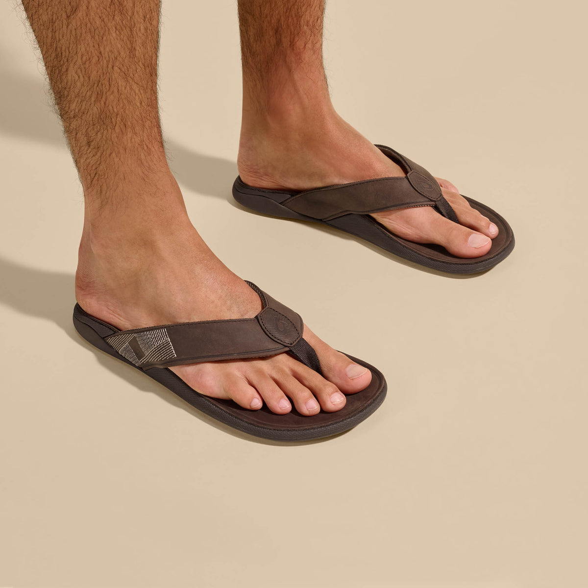 OluKai Men | Tuahine Men's Waterproof Leather Beach Sandals - Dark Wood