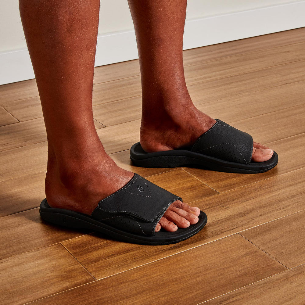 OluKai Men | Nalu Slide Men's Beach Slide Sandals - Black