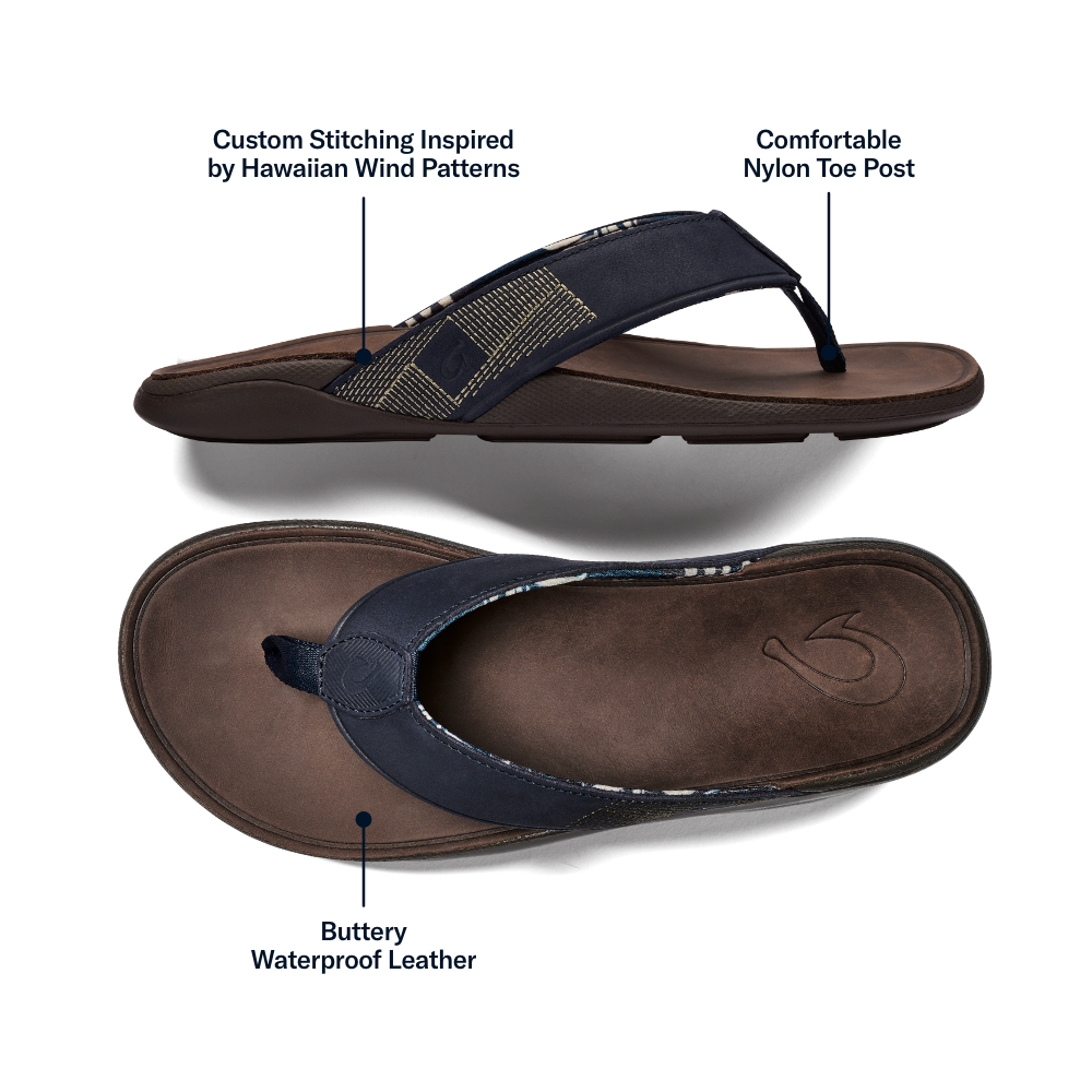 OluKai Men | Tuahine Men's Waterproof Leather Beach Sandals - Trench Blue