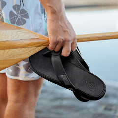 OluKai Men | Tuahine Men's Waterproof Leather Beach Sandals - Black