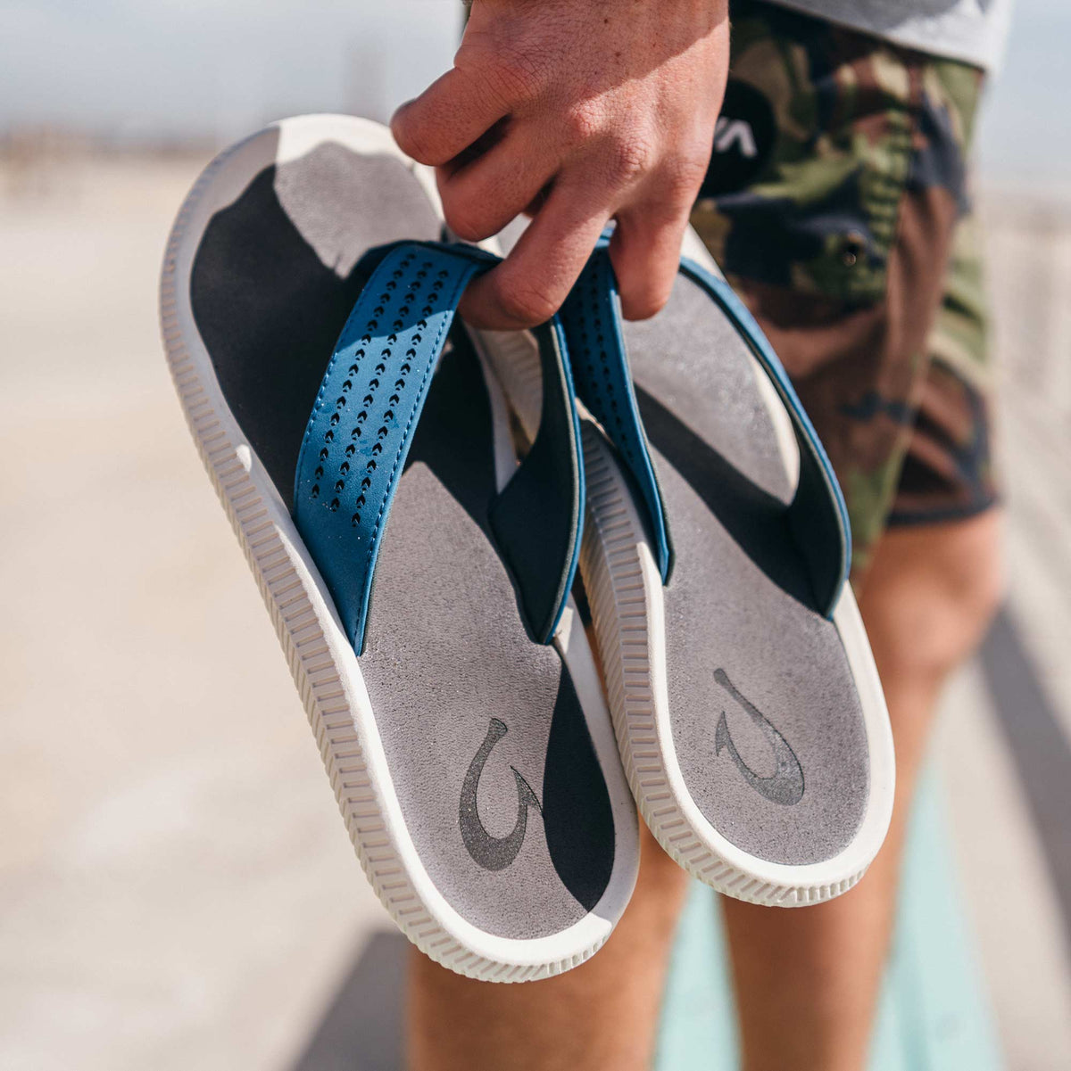 OluKai Men | Ulele Men's Beach Sandals - Slate Blue / Charcoal