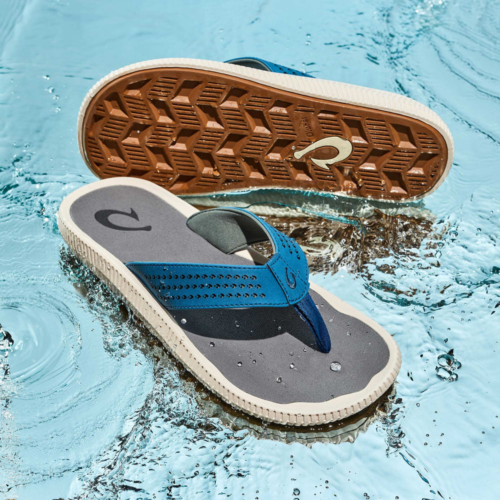 OluKai Men | Ulele Men's Beach Sandals - Slate Blue / Charcoal