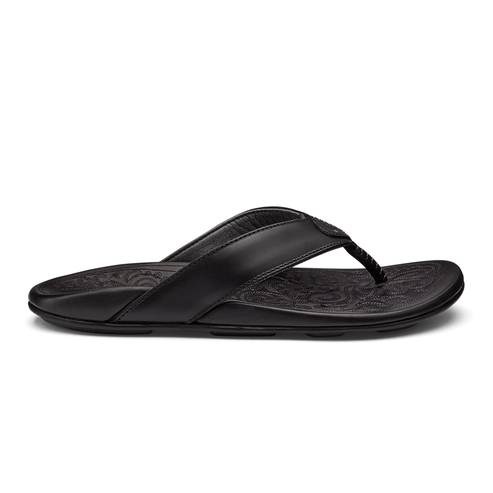 OluKai Men | Mekila Men's Full-Grain Leather Beach Sandals - Black