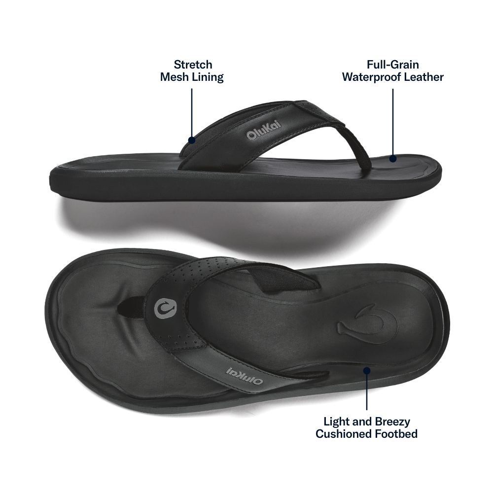 OluKai Men | Pili Men’s Waterproof Leather Sandals - Lava Rock