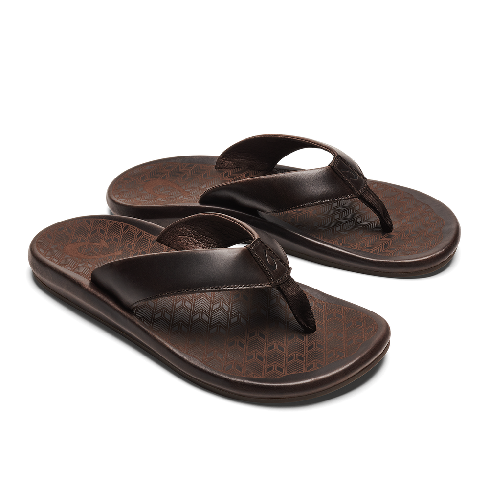 OluKai Men | ‘Ilikai Men‘s Leather Beach Sandals - Dark Wood