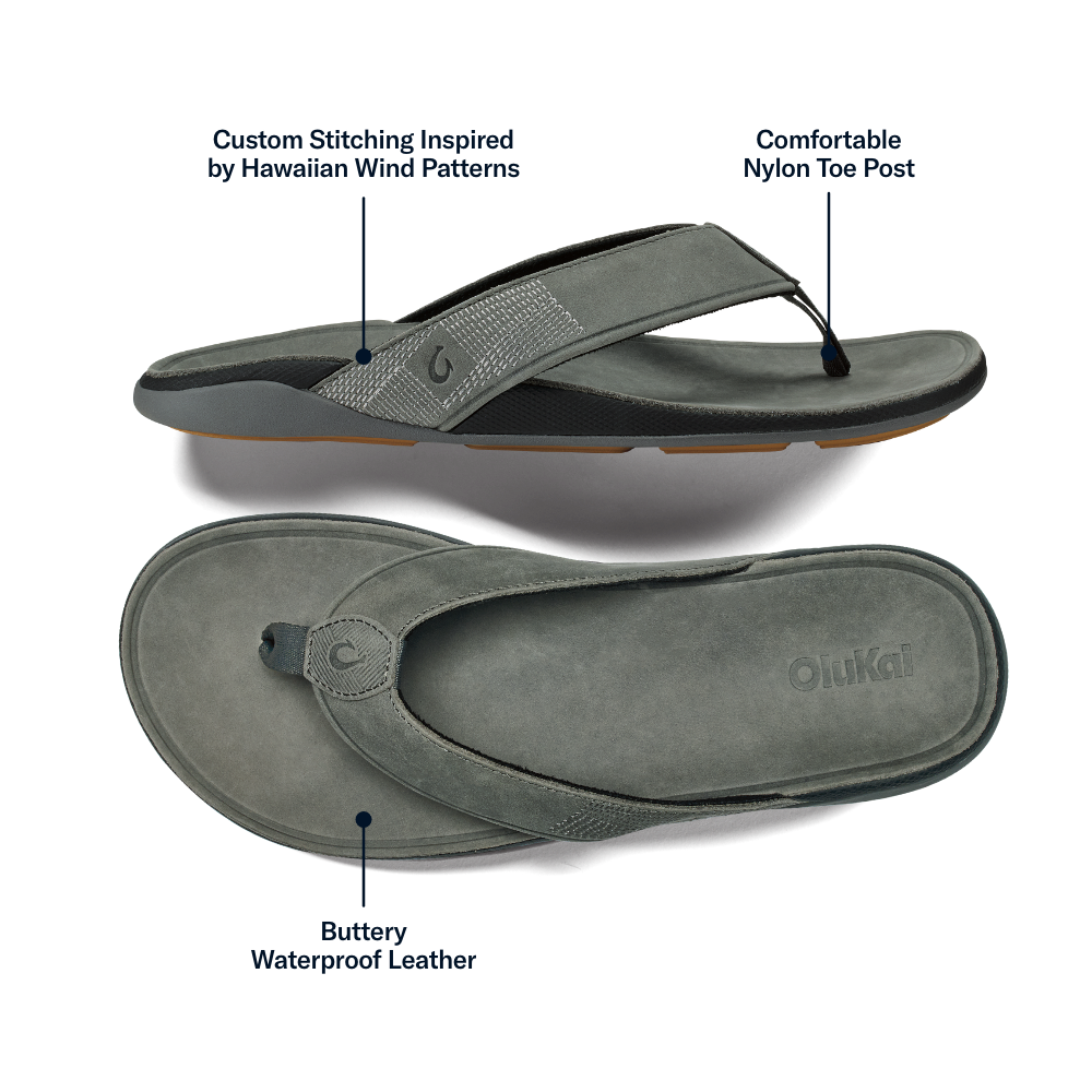 OluKai Men | Tuahine Men's Waterproof Leather Beach Sandals - Rock