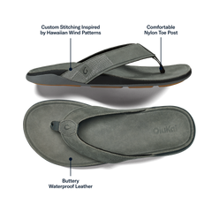 OluKai Men | Tuahine Men's Waterproof Leather Beach Sandals - Rock